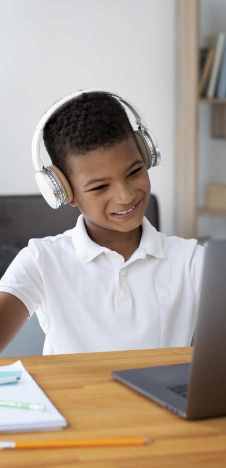 Student learning with headphones